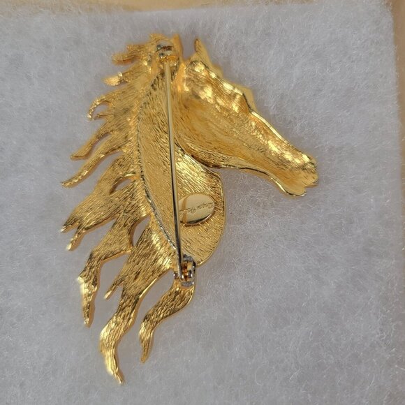 Vintage Roger Van S Gold Horse Head Statement Sophisticated Classic Brooch Pin - Picture 2 of 3